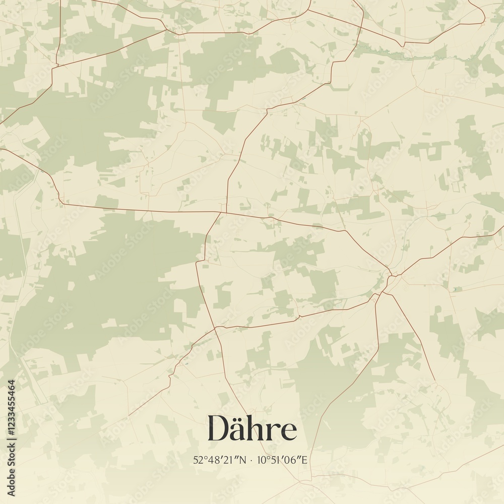 Fototapeta premium Vintage map of Dahre, Germany.