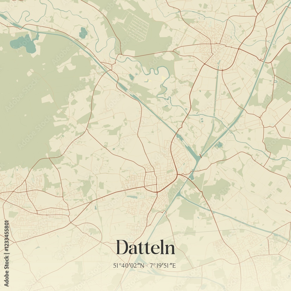 Fototapeta premium Vintage map of Datteln, Germany.