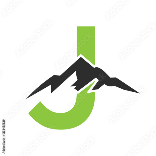 Initial Monogram Letter J Mountain Logo. Explore Mountain Adventure Symbol