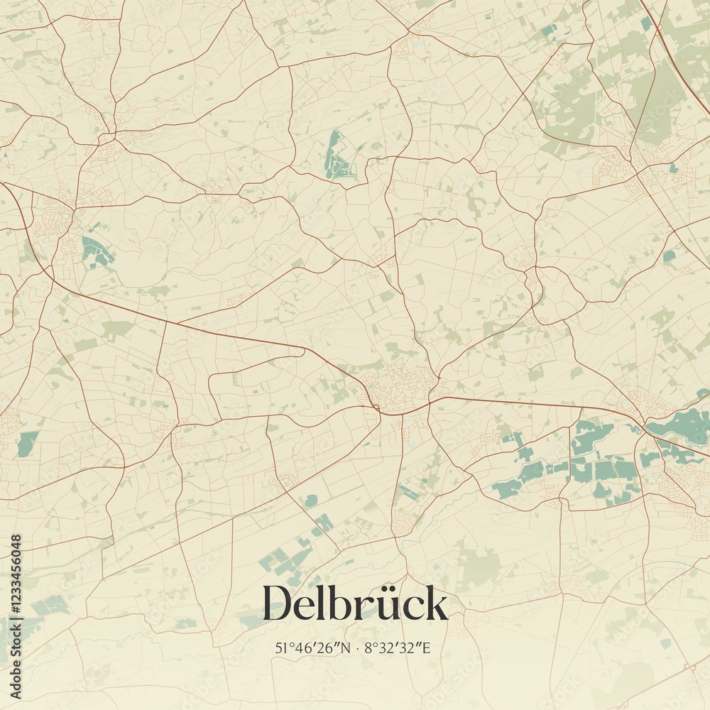 Fototapeta premium Vintage map of Delbruck, Germany.
