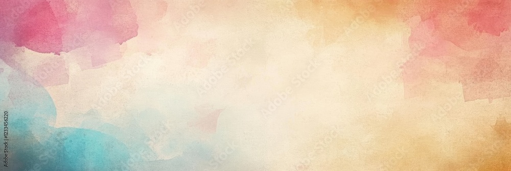Obraz premium Abstract watercolor background, pastel colors, soft gradient, pink to blue transition, dreamy atmosphere, ethereal clouds, vibrant hues, blended textures, delicate brushstrokes, misty effect, colorful