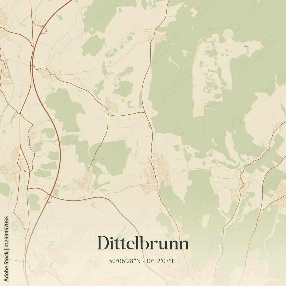 Fototapeta premium Vintage map of Dittelbrunn, Germany.