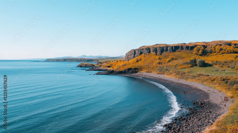 Serene Coastal Landscape with Rocky Shoreline Serene Coastal Landscape with Rocky Shoreline