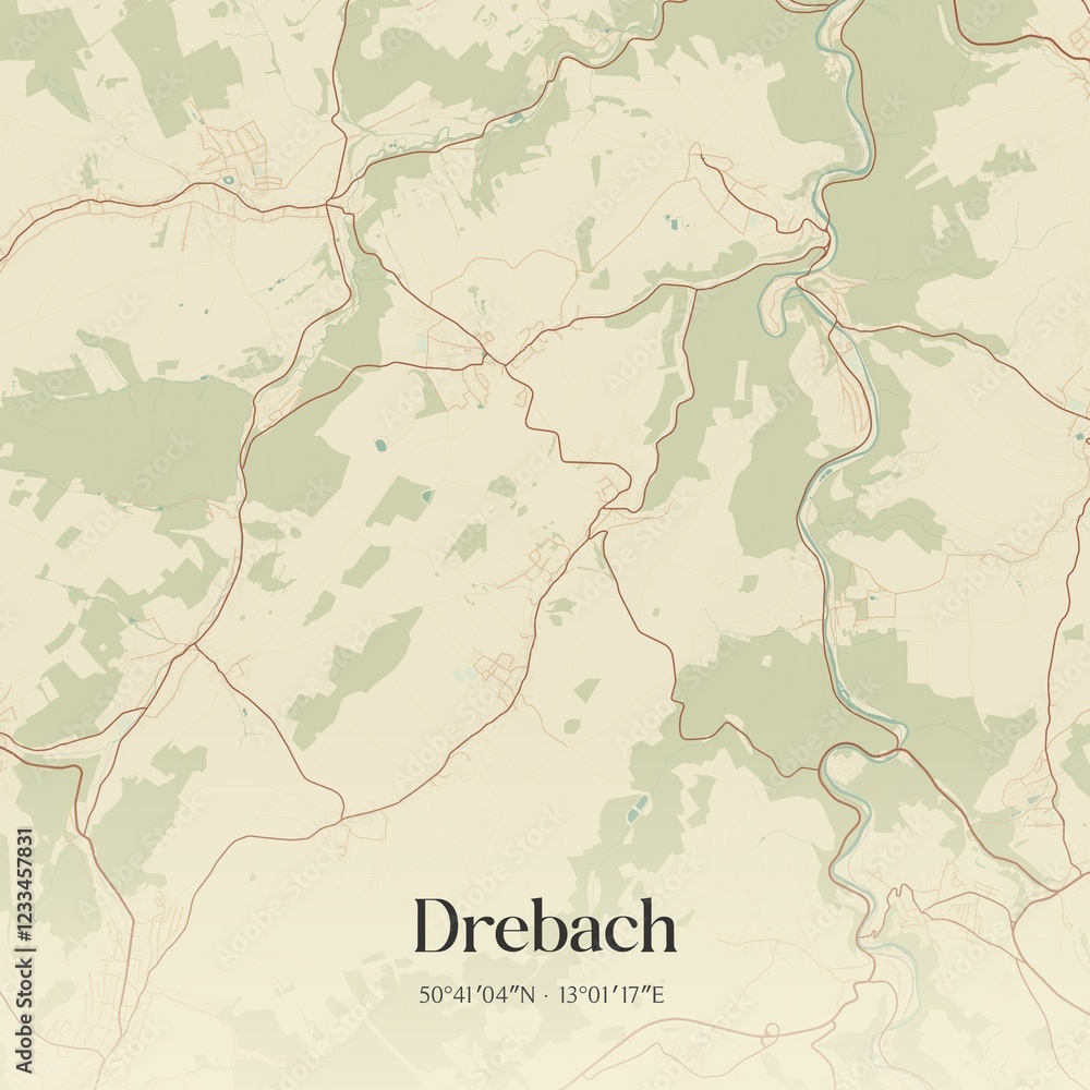 Fototapeta premium Vintage map of Drebach, Germany.