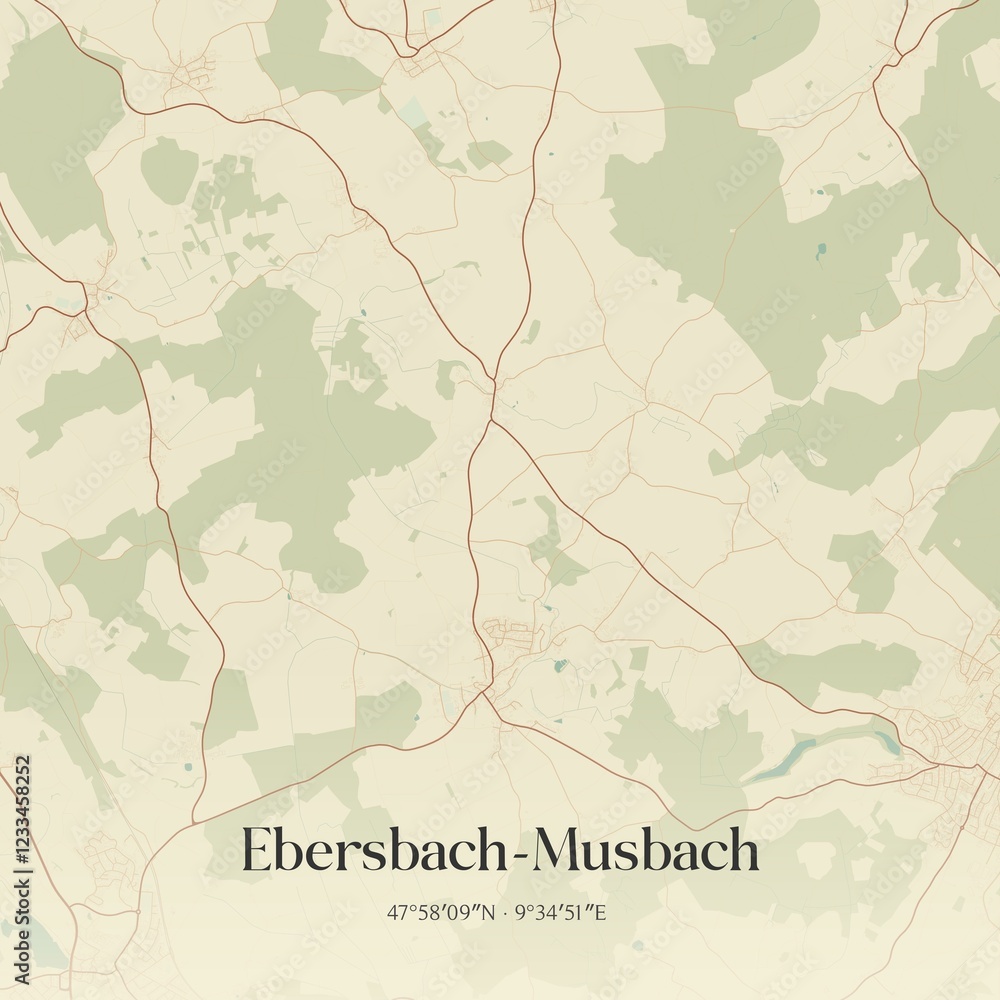Fototapeta premium Vintage map of Ebersbach-Musbach, Germany.