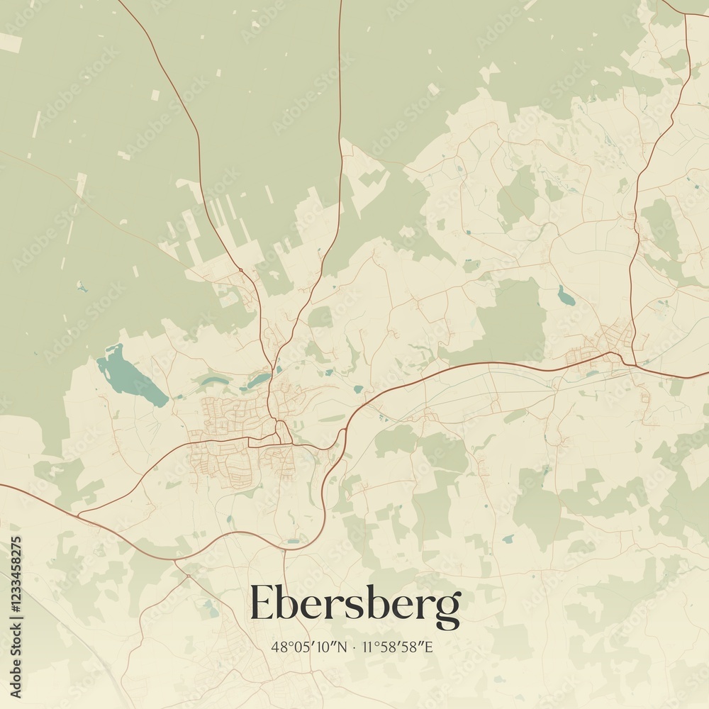 Fototapeta premium Vintage map of Ebersberg, Germany.