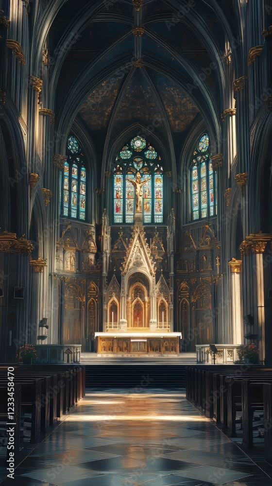 Fototapeta premium Sunlit Gothic church interior