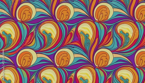 Colorful Retro Seamless Pattern Vibrant Nostalgia in a Kaleidoscope of Hues, Revisiting the Past with a Modern Twist, Perfect for Branding and Graphic Design photo