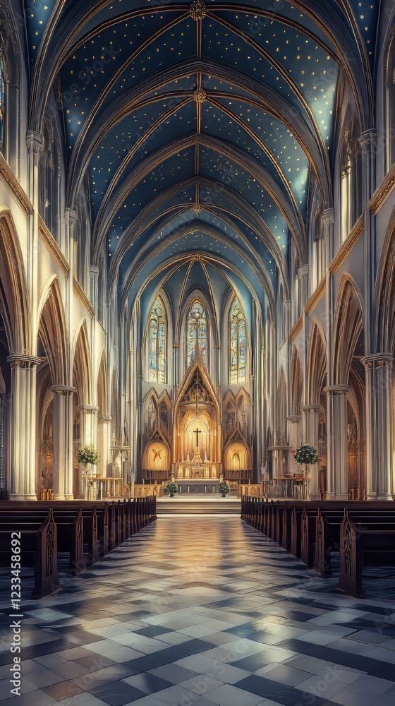 Fototapeta premium Grand cathedral interior, serene light
