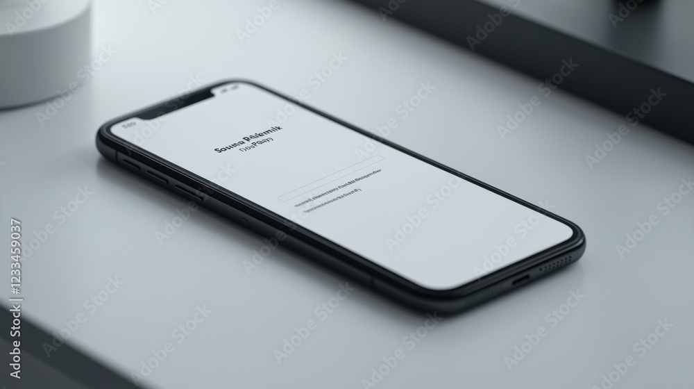 Fototapeta premium Smartphone on white desk with login screen displayed