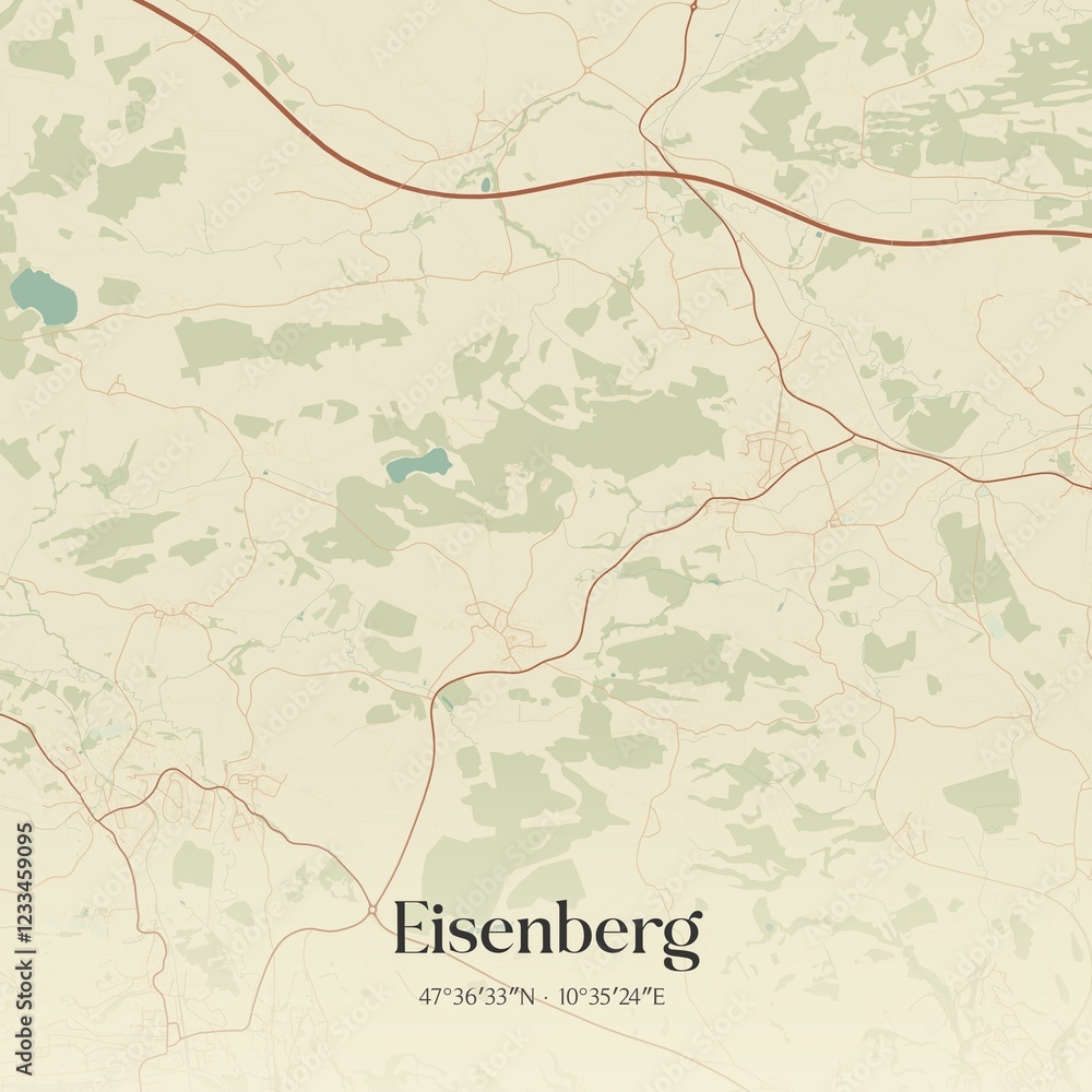 Fototapeta premium Vintage map of Eisenberg, Germany.
