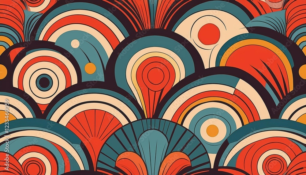 Vibrant Retro Vector Abstract Pattern Evoking the Atomic Era A Seamless Texture Traveling through the s, s, and s, Featuring Bold Colors, Geometric Shapes, and a Timeless Nostalgic Mood. Vibrant Retro Vector Abstract Pattern Evoking the Atomic Era A Seamless Texture Traveling through the s, s, and s, Featuring Bold Colors, Geometric Shapes, and a Timeless Nostalgic Mood.