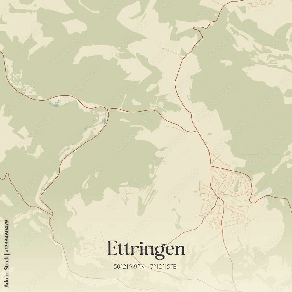 Fototapeta premium Vintage map of Ettringen, Germany.