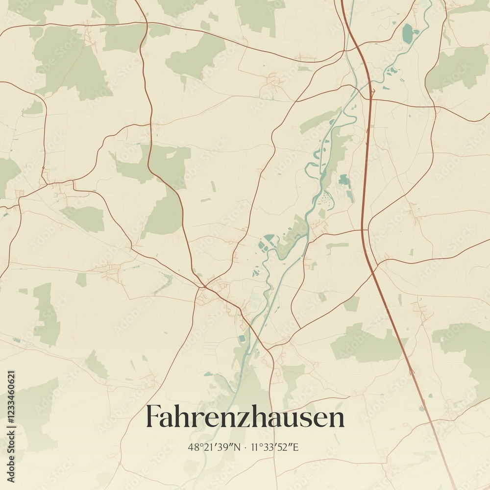 Fototapeta premium Vintage map of Fahrenzhausen, Germany.