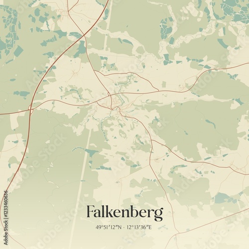 Vintage map of Falkenberg, Germany. photo