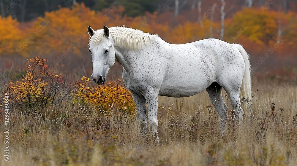 Obraz premium Majestic White Horse in Autumnal Field