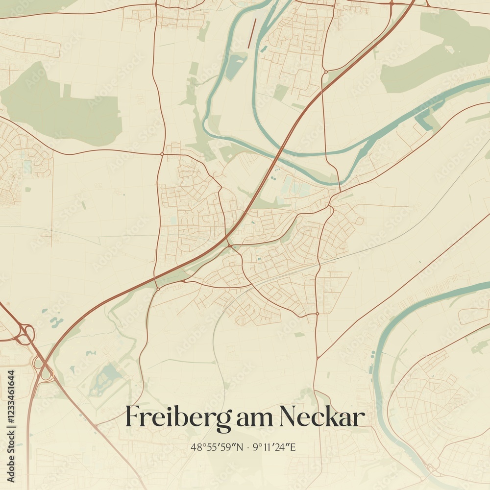 Obraz premium Vintage map of Freiberg am Neckar, Germany.