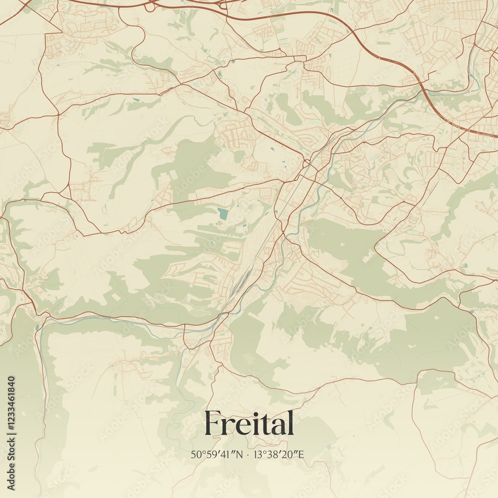Fototapeta premium Vintage map of Freital, Germany.