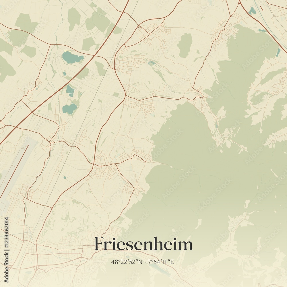 Fototapeta premium Vintage map of Friesenheim, Germany.