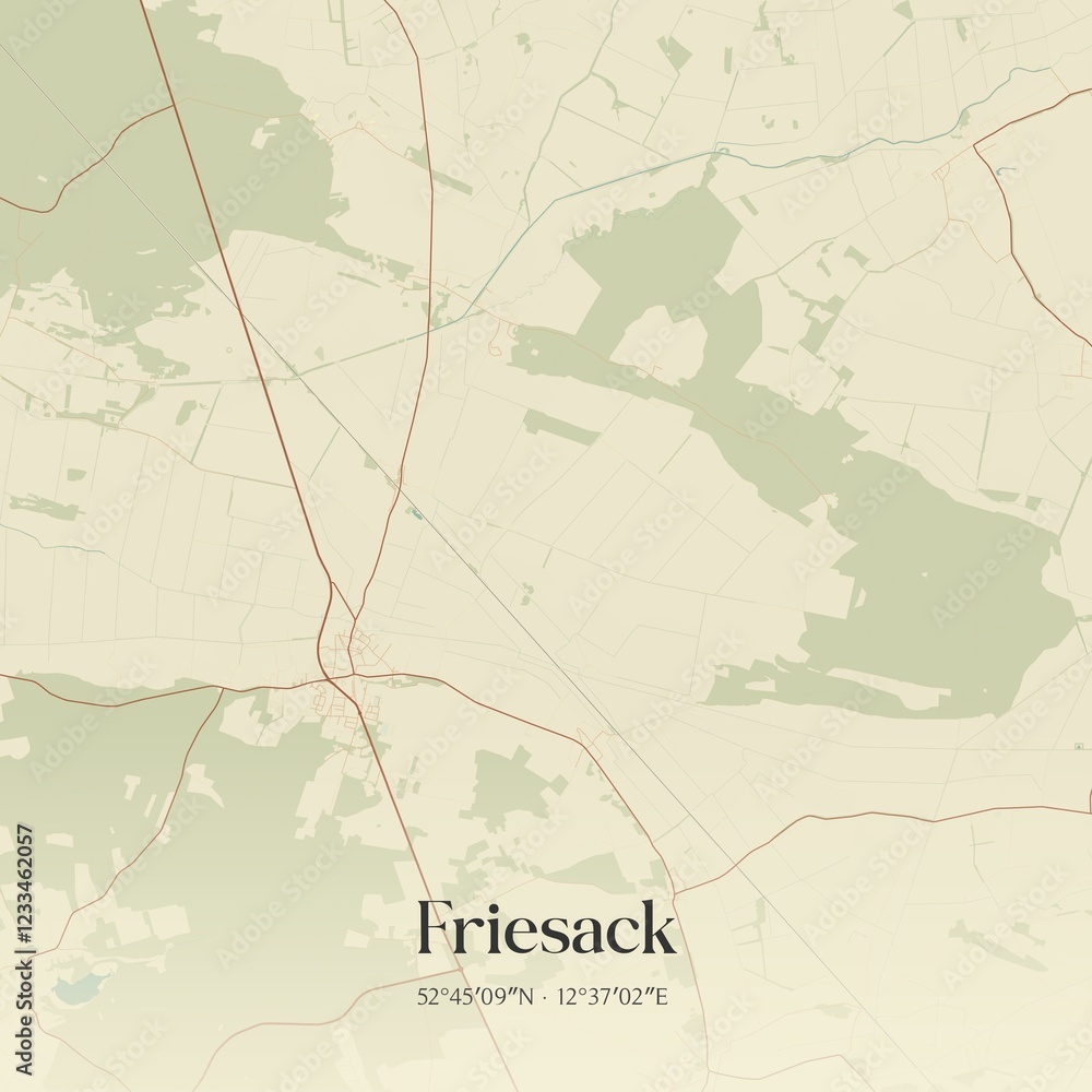 Fototapeta premium Vintage map of Friesack, Germany.