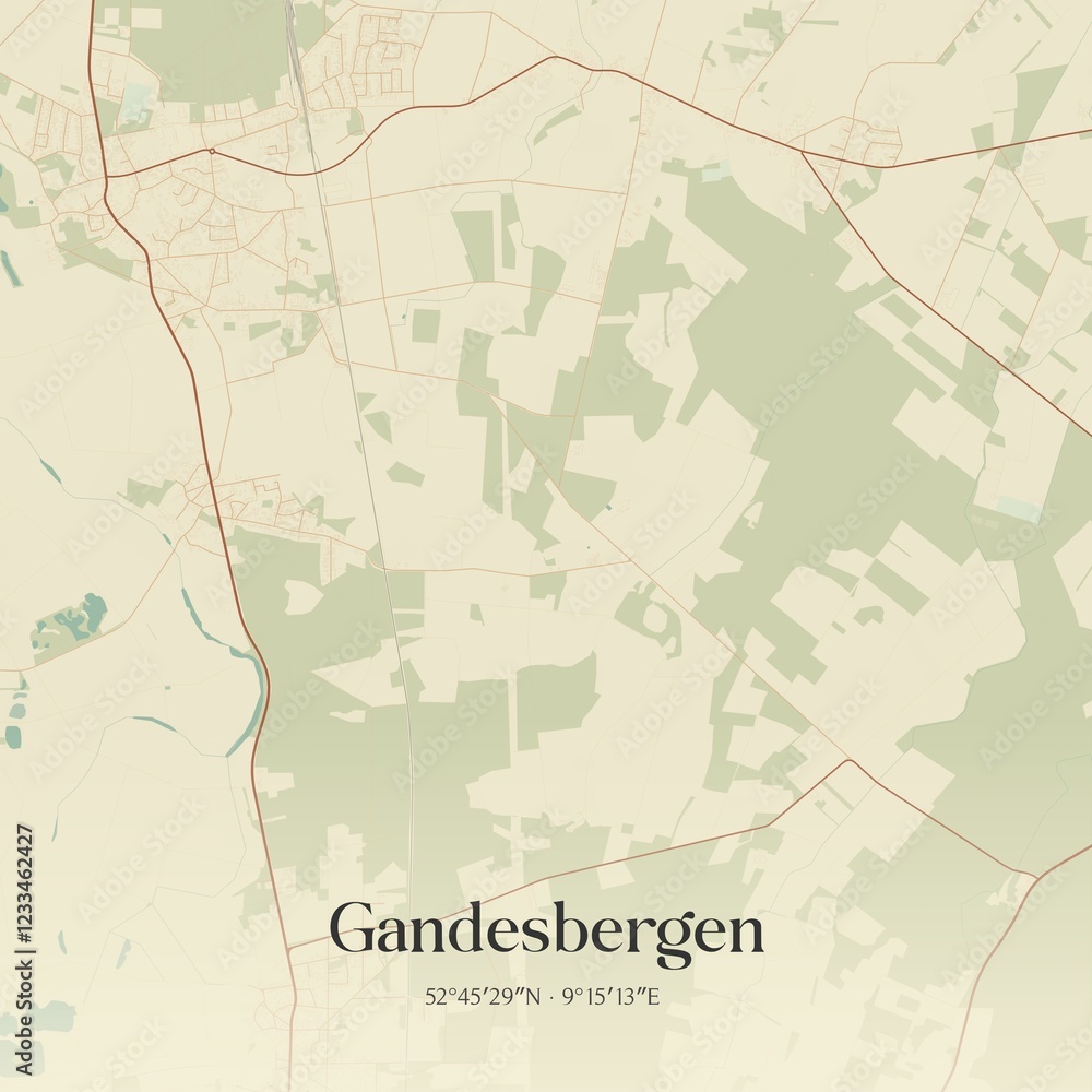 Fototapeta premium Vintage map of Gandesbergen, Germany.