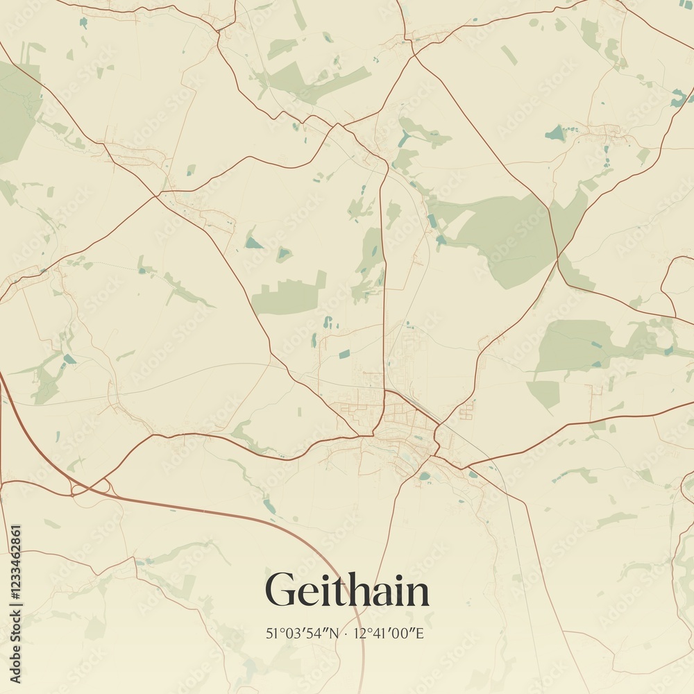 Fototapeta premium Vintage map of Geithain, Germany.