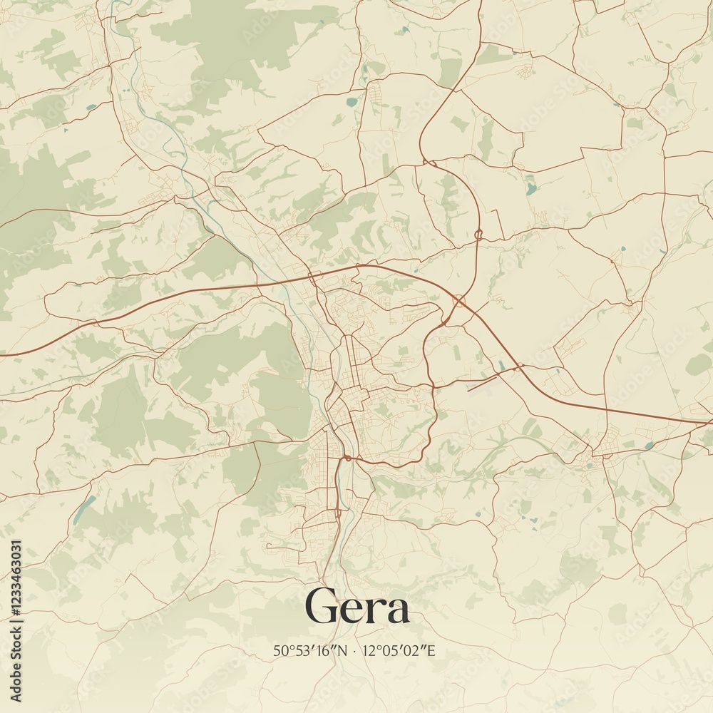 Fototapeta premium Vintage map of Gera, Germany.