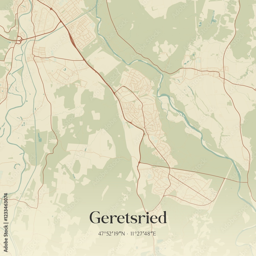 Fototapeta premium Vintage map of Geretsried, Germany.