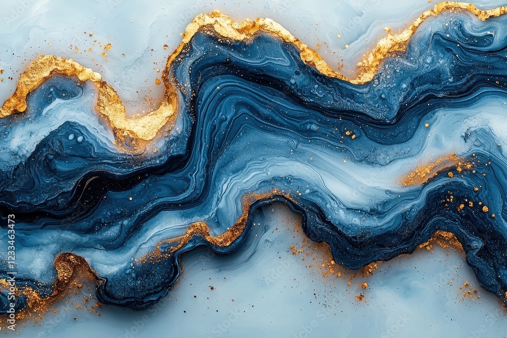 Abstract blue and gold marbled texture with flowing patterns. Abstract blue and gold marbled texture with flowing patterns.