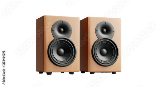 Stylish wooden speakers on transparency background white modern home decor indoor high-quality audio experience