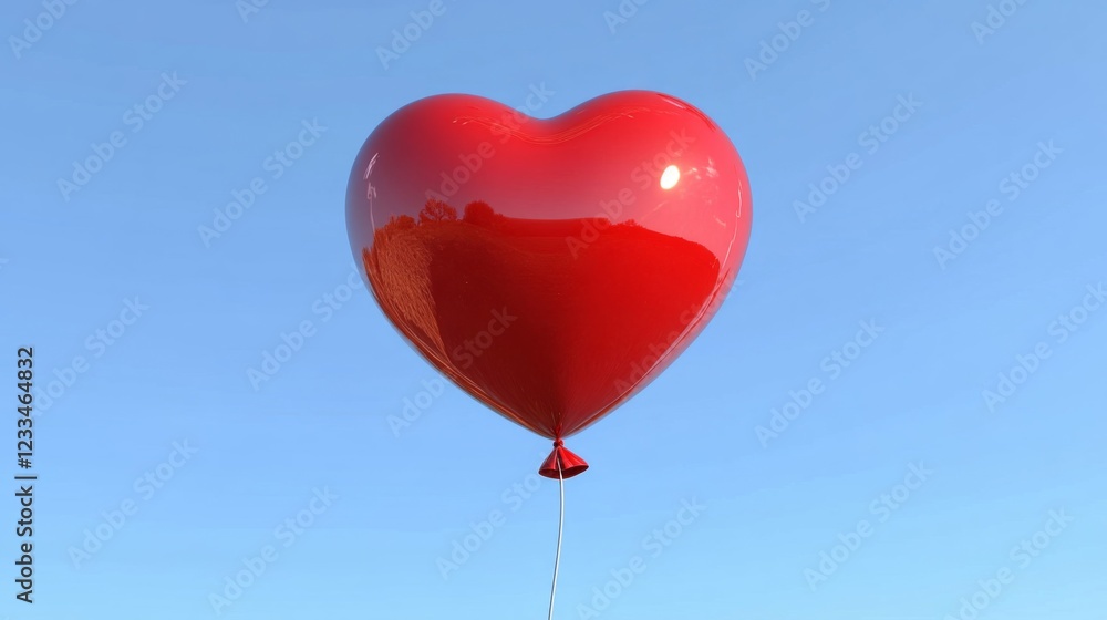 A Red Heart Shaped Balloon Floats In The Sky A Red Heart Shaped Balloon Floats In The Sky
