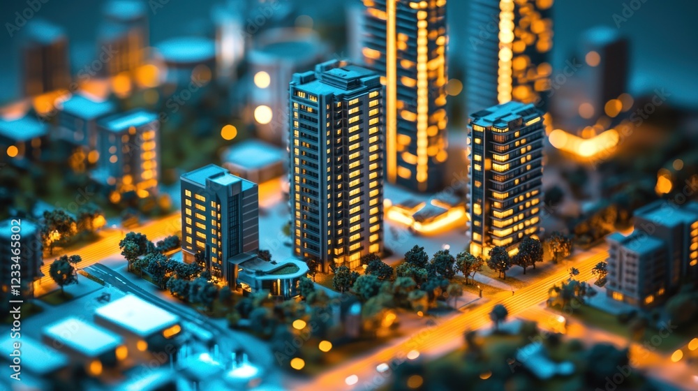 Obraz premium Night Cityscape: Miniature Metropolis Illuminated
