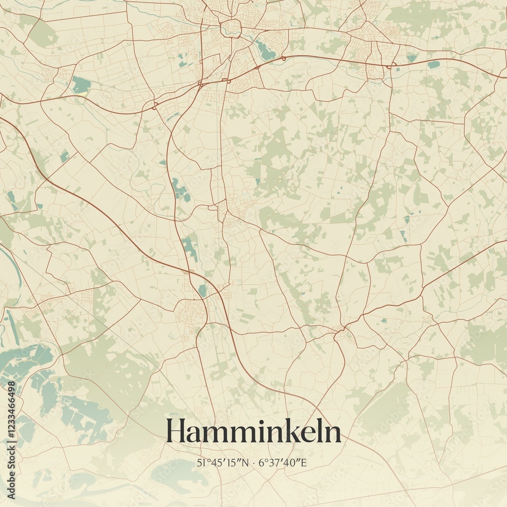 Fototapeta premium Vintage map of Hamminkeln, Germany.