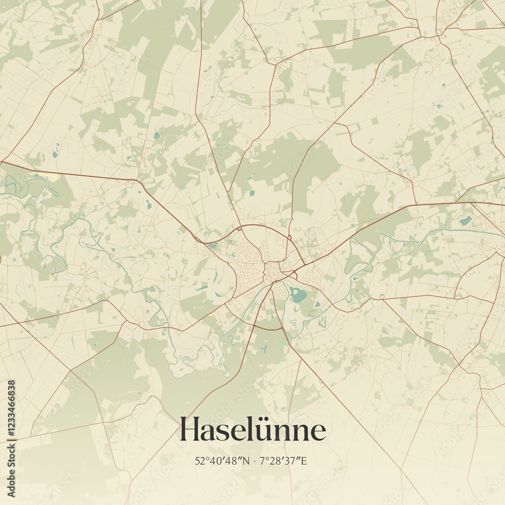 Fototapeta premium Vintage map of Haselunne, Germany.