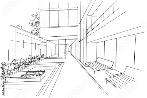 Drawing exterior and interior architectural lines. , Graphic assembly in architecture and interior design work. ,Sketch ideas for interior or exterior designs.