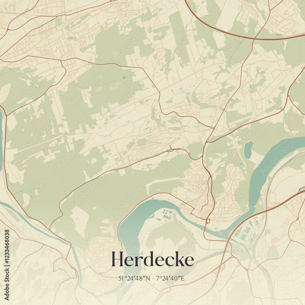 Fototapeta premium Vintage map of Herdecke, Germany.