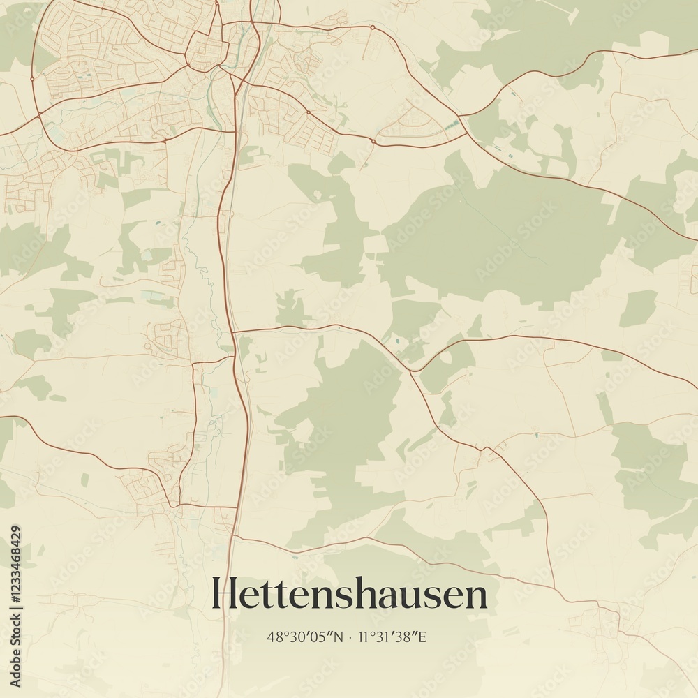 Fototapeta premium Vintage map of Hettenshausen, Germany.