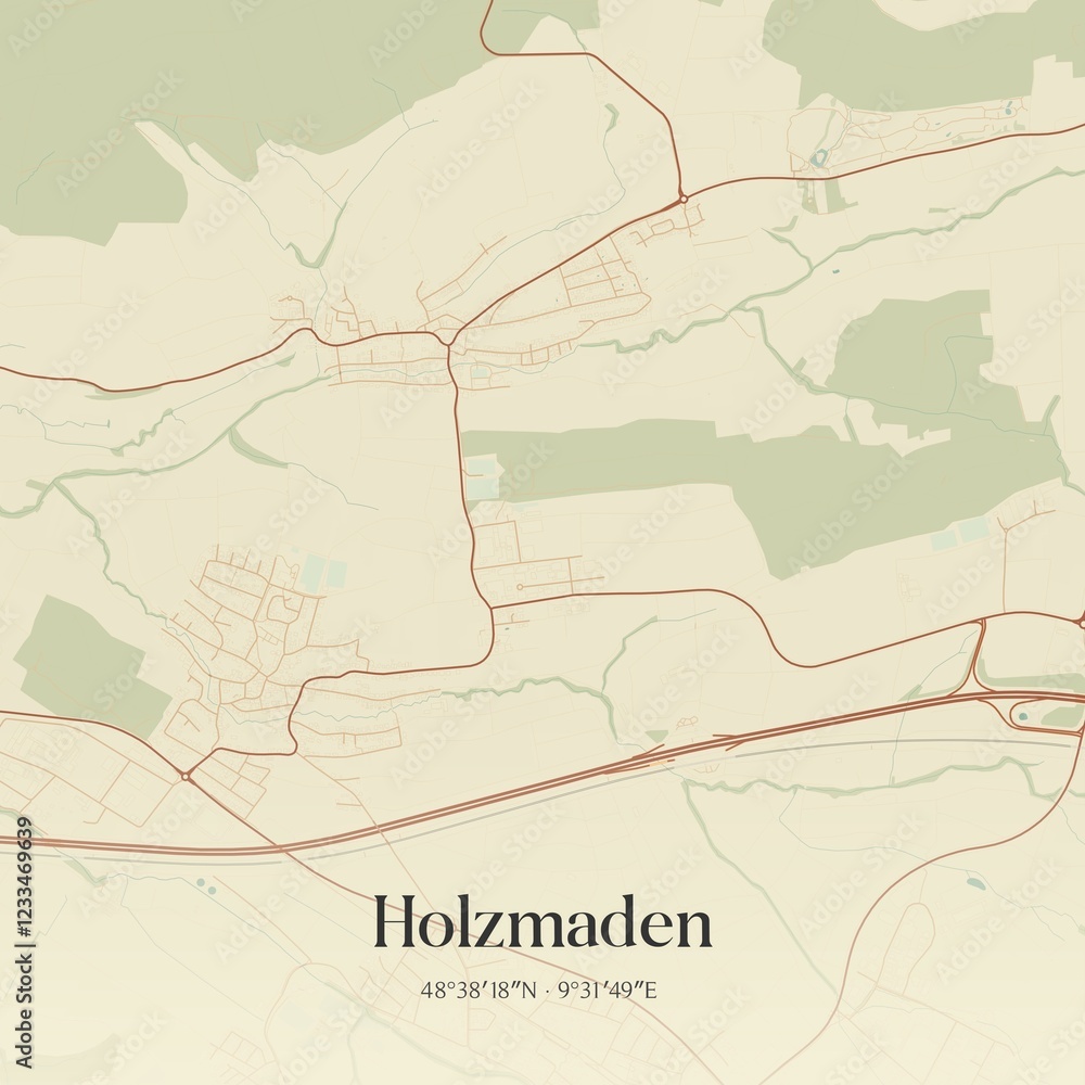 Fototapeta premium Vintage map of Holzmaden, Germany.