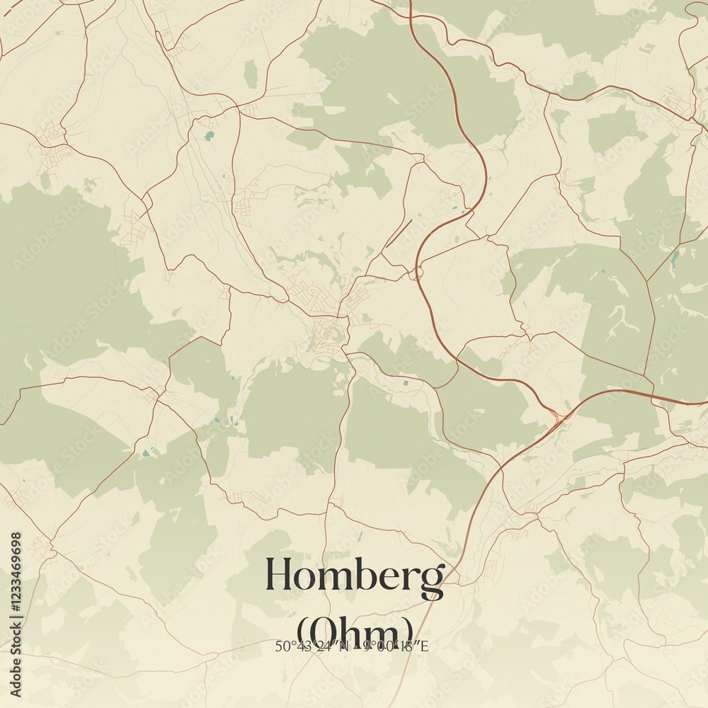 Fototapeta premium Vintage map of Homberg (Ohm), Germany.