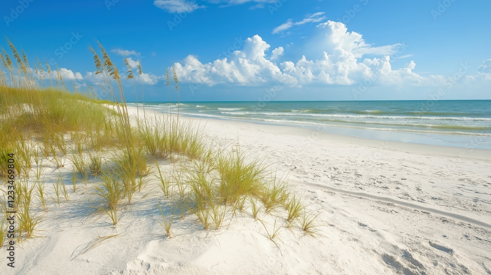 Serene Sunny Beachscape With White Sand And Vegetation