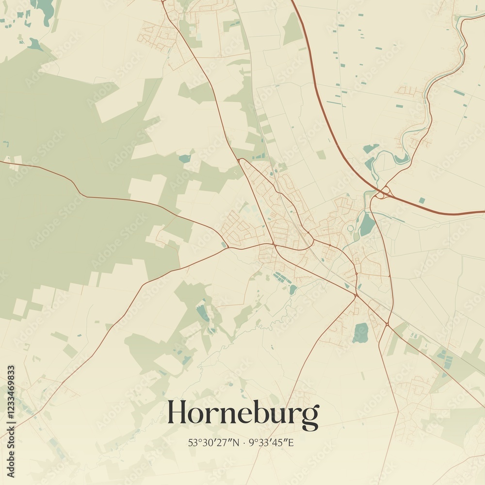 Fototapeta premium Vintage map of Horneburg, Germany.