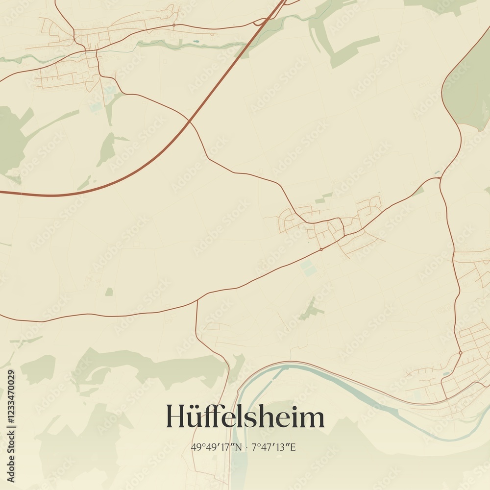 Fototapeta premium Vintage map of Huffelsheim, Germany.