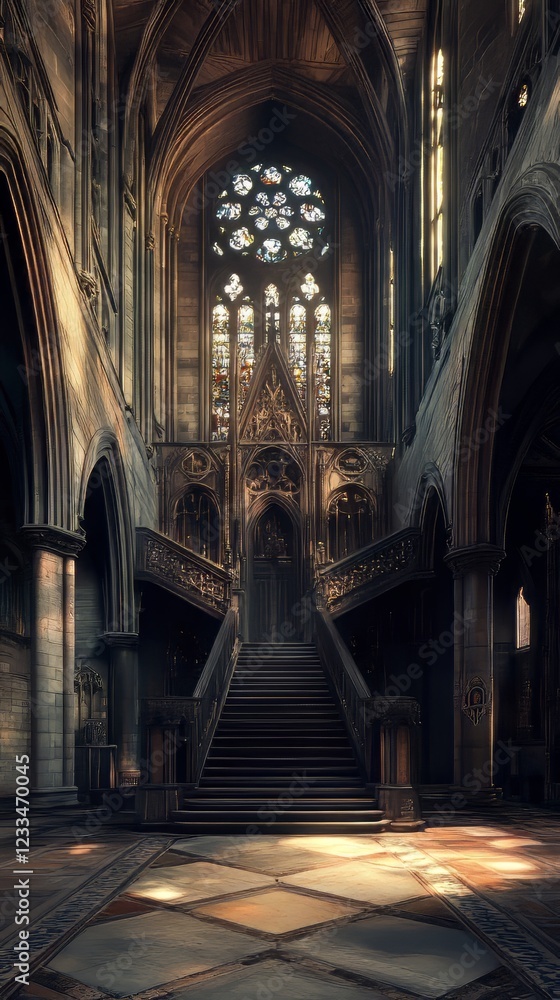 Fototapeta premium Grand Gothic cathedral staircase