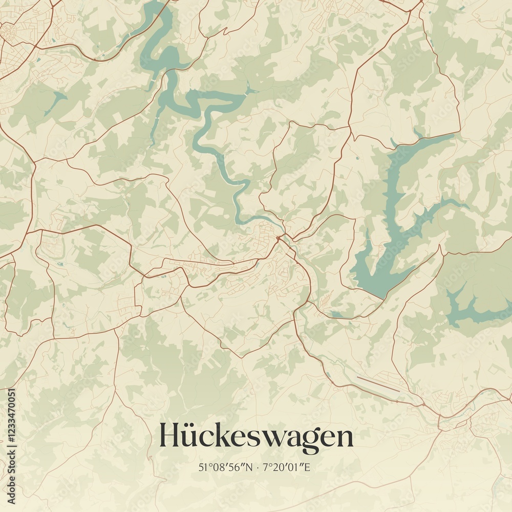 Fototapeta premium Vintage map of Huckeswagen, Germany.