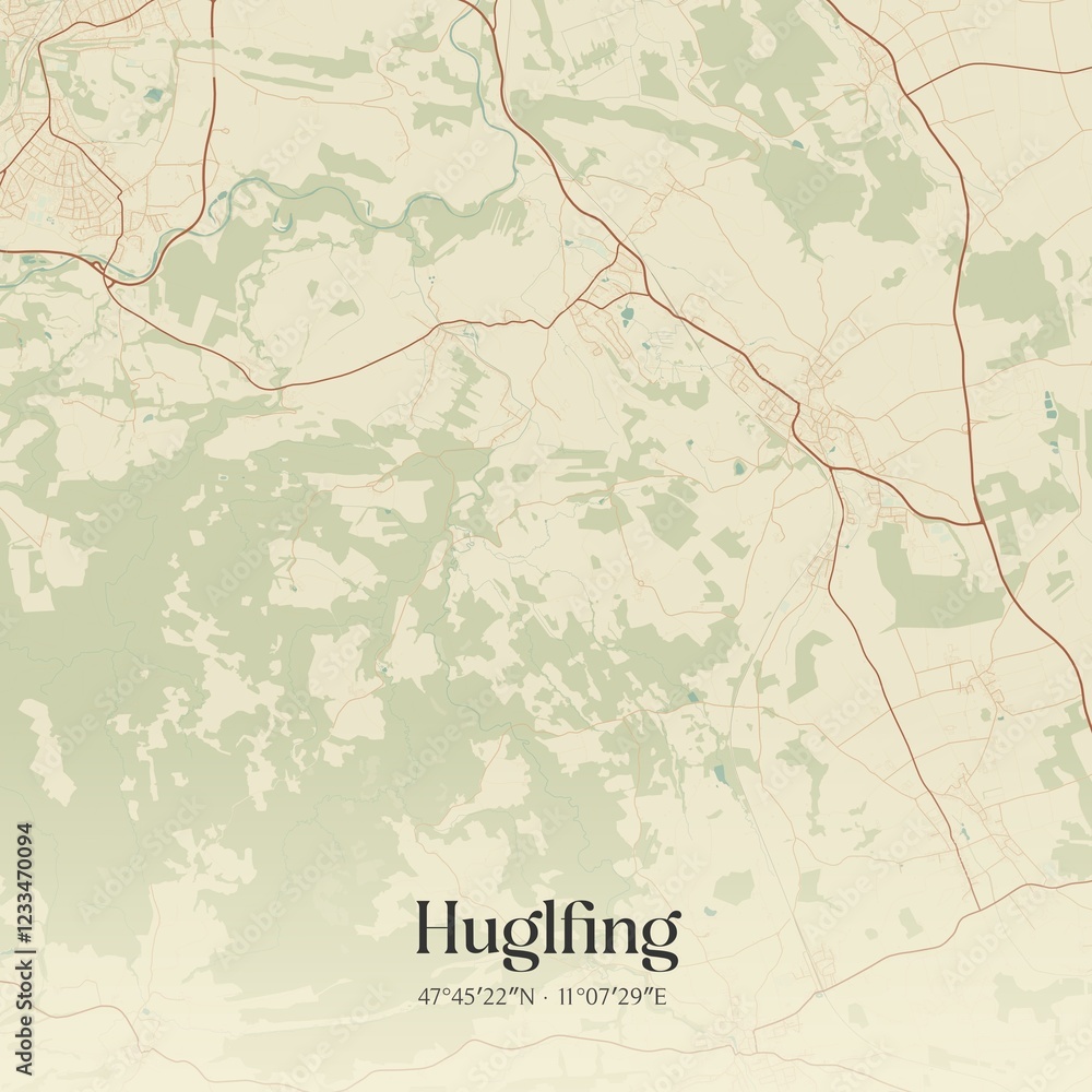 Fototapeta premium Vintage map of Huglfing, Germany.