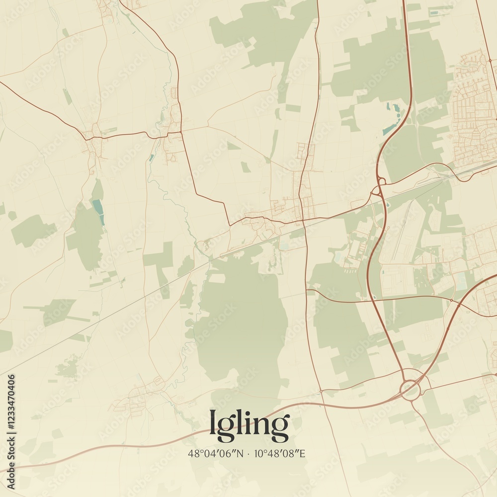 Fototapeta premium Vintage map of Igling, Germany.