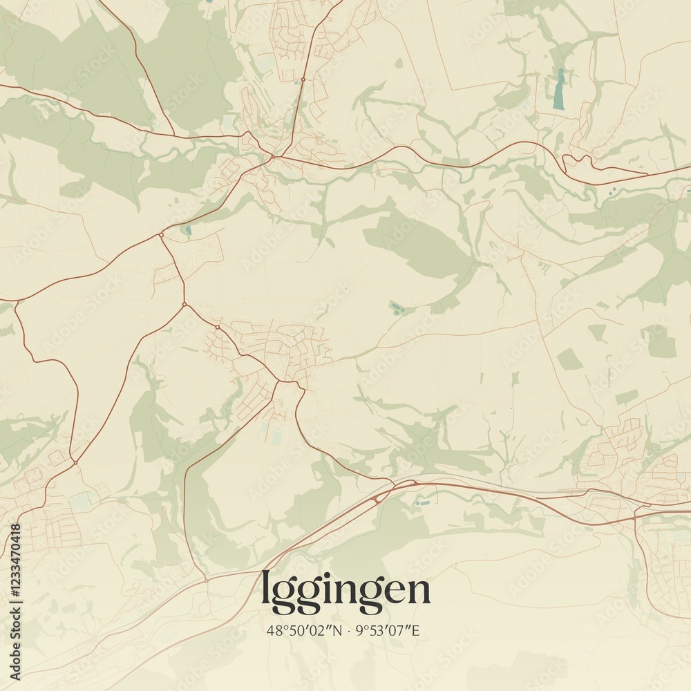 Fototapeta premium Vintage map of Iggingen, Germany.