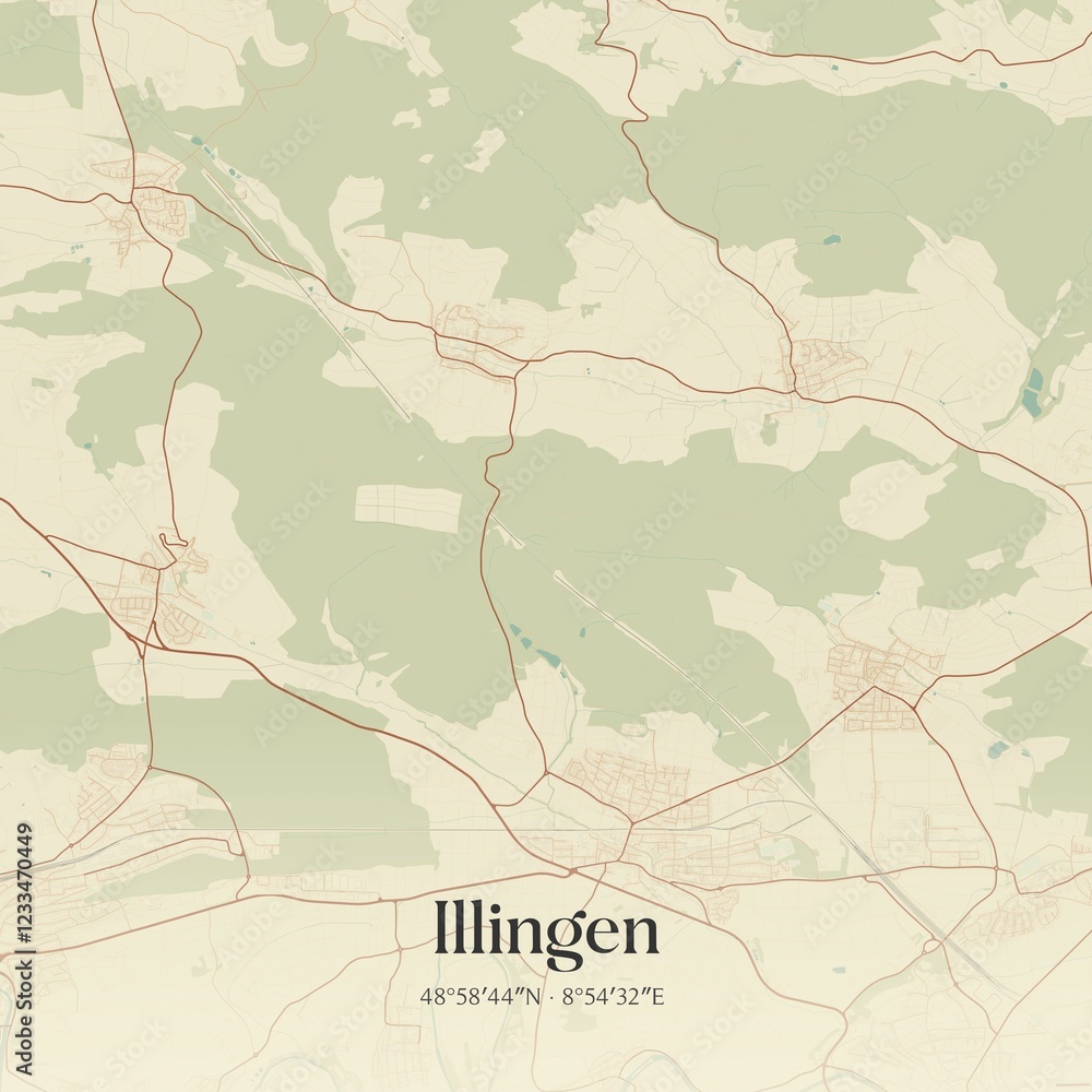 Fototapeta premium Vintage map of Illingen, Germany.