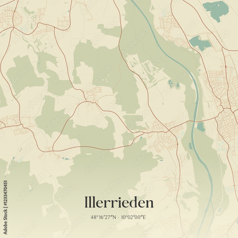 Fototapeta premium Vintage map of Illerrieden, Germany.