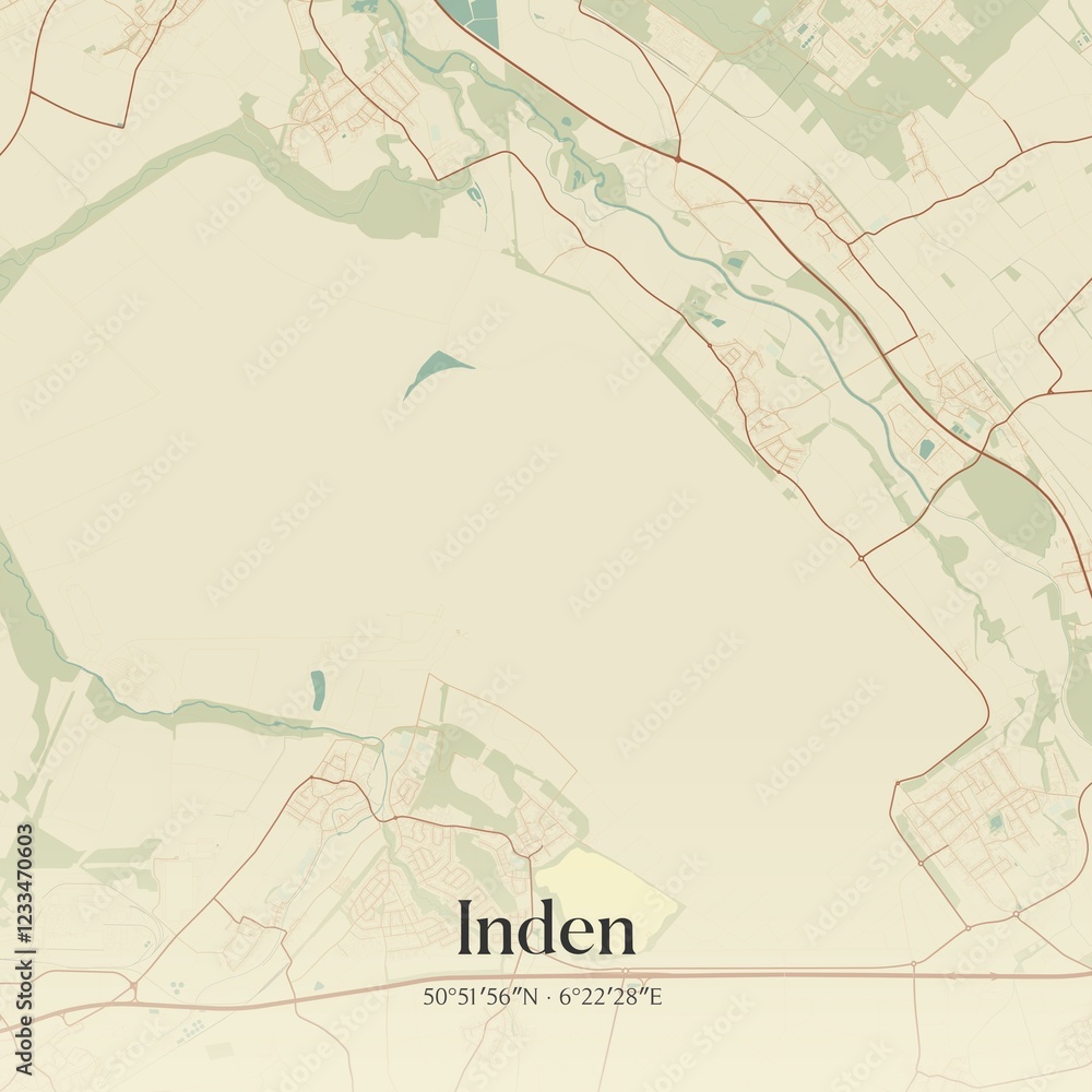 Fototapeta premium Vintage map of Inden, Germany.